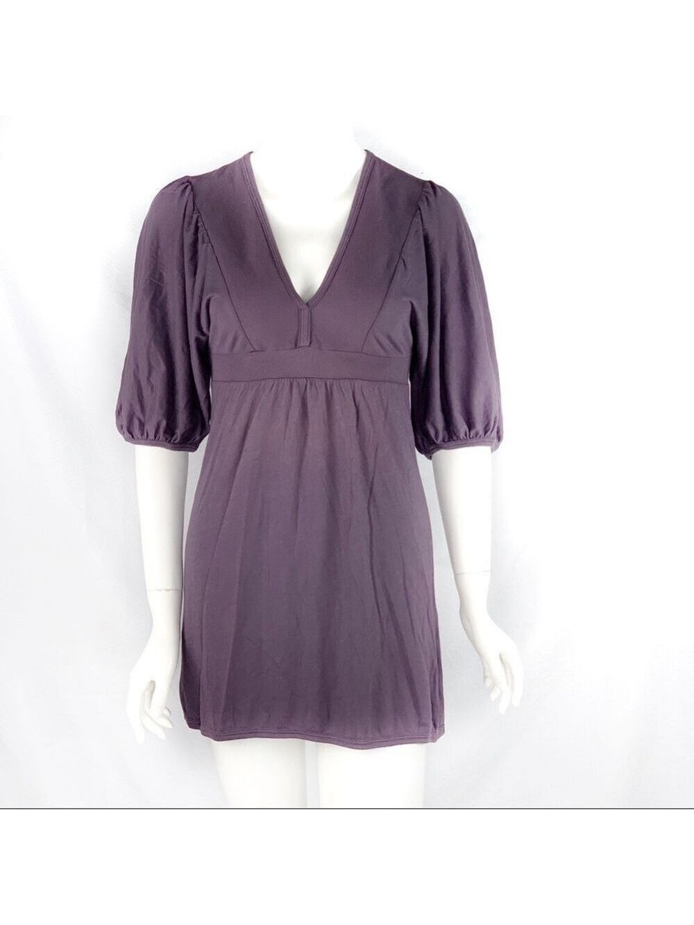 NEW-XCVI Deep V-Neck, DolmanSleeves, Empire Waist, Soft, Cotton Tunic Mini Dress